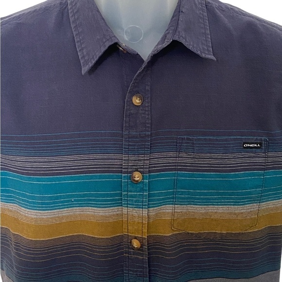 O'NEILL Blue & Gold Striped Collared Shirt Men S Small Tailored Fit - Picture 2 of 6